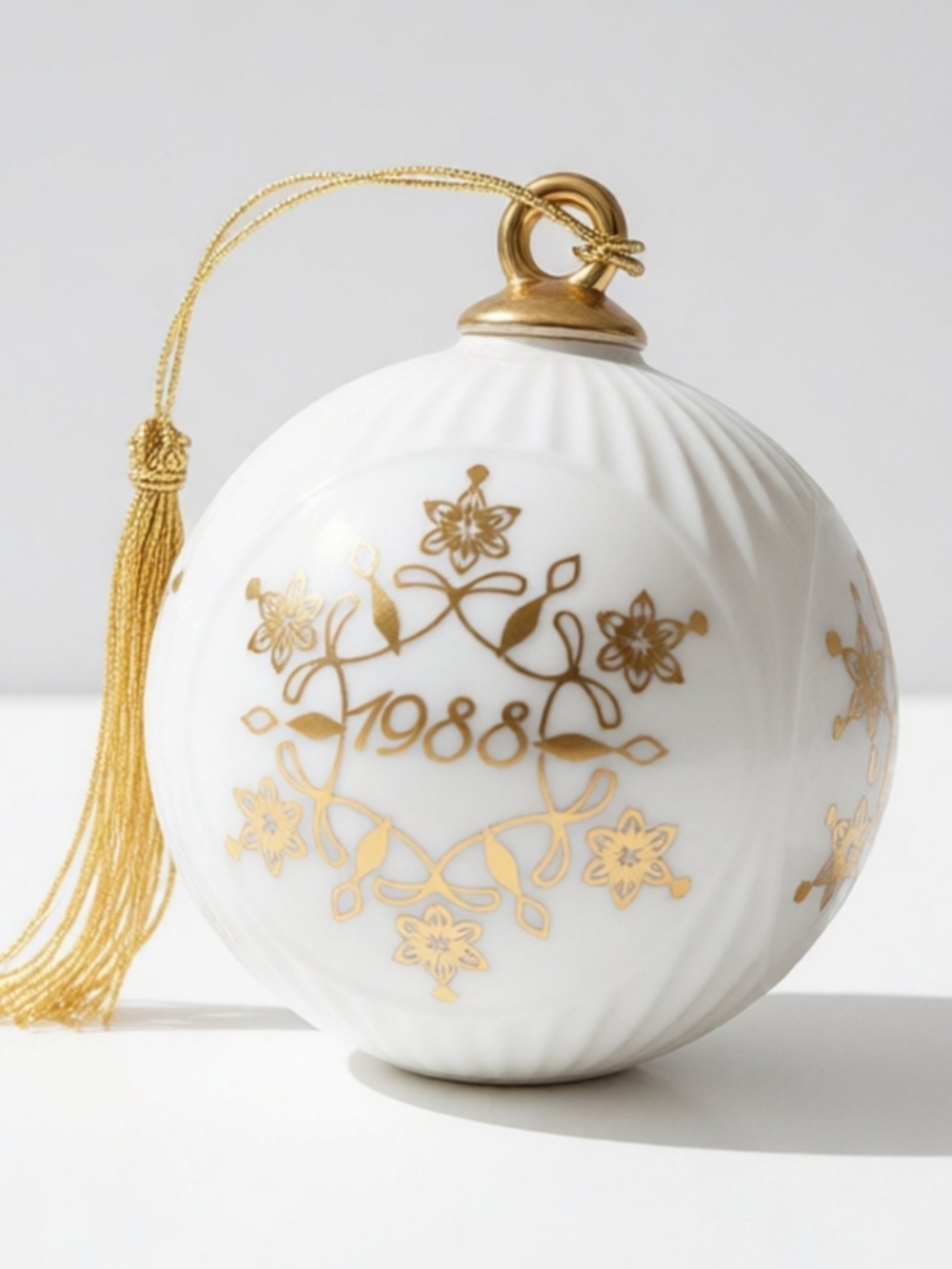 Vintage Lenox White and Gold Porcelain 1988 Holiday Ornament with Gold Tassel